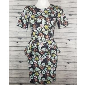 H&M All Over Floral Peplum Waist Dress Sz 6